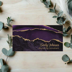 Tarjeta De Visita Moderno Purpurina de oro elegante morado agate