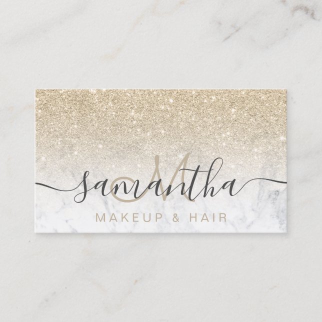 Tarjeta De Visita Moderno purpurina dorado oscuro cabellos de mármol (Anverso)