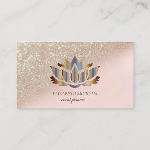 Tarjeta De Visita Moderno Purpurina elegante Bokeh Gold Lotus