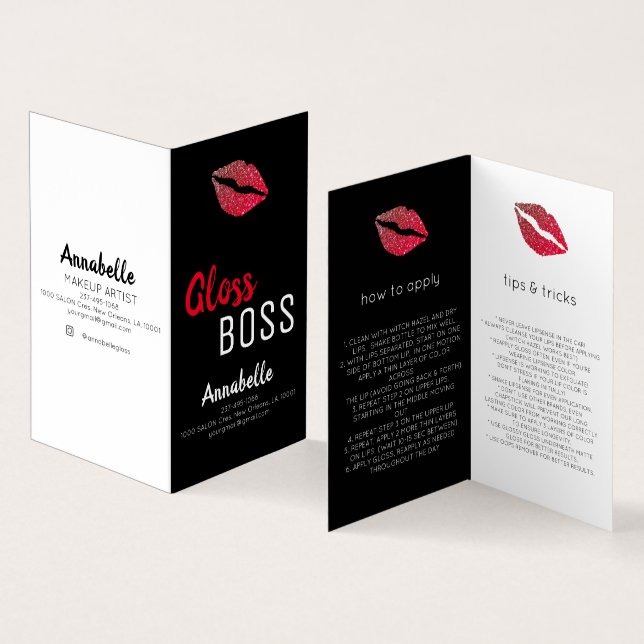 Tarjeta De Visita Moderno Purpurina Lip Gloss Boss Makeup (Interior y exterior)