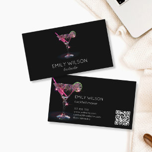 Tarjeta De Visita Moderno Purpurina Martini Bartender Cocktail Waite