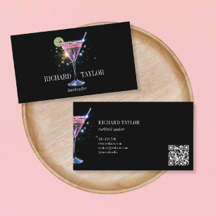 Tarjeta De Visita Moderno Purpurina Martini Bartender Cocktail Waite