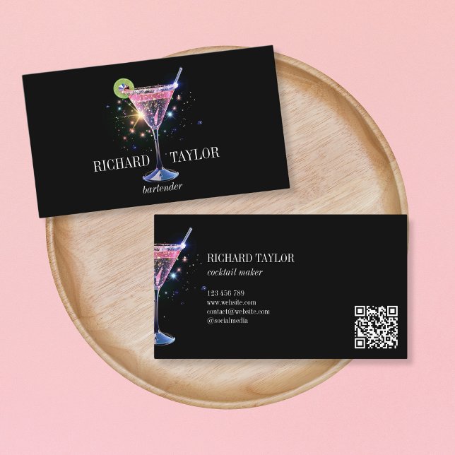 Tarjeta De Visita Moderno Purpurina Martini Bartender Cocktail Waite (Subido por el creador)