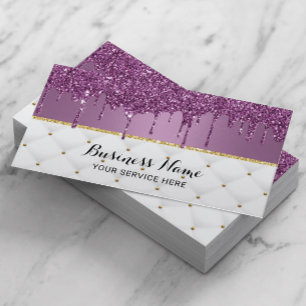 Tarjeta De Visita Moderno Purpurina morado gotea salón de belleza de