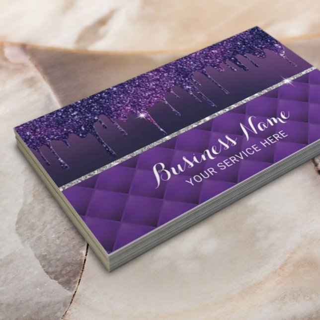 Tarjeta De Visita Moderno Purpurina morado gotea salón de belleza de (Subido por el creador)