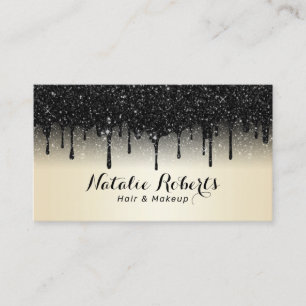 Tarjeta De Visita Moderno Purpurina negro conduce salón de belleza 
