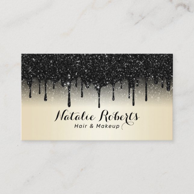 Tarjeta De Visita Moderno Purpurina negro conduce salón de belleza p (Anverso)