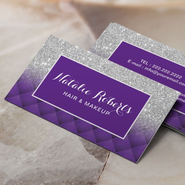 Tarjeta De Visita Moderno Purpurina plateado Purple Diamond Pattern  (Subido por el creador)