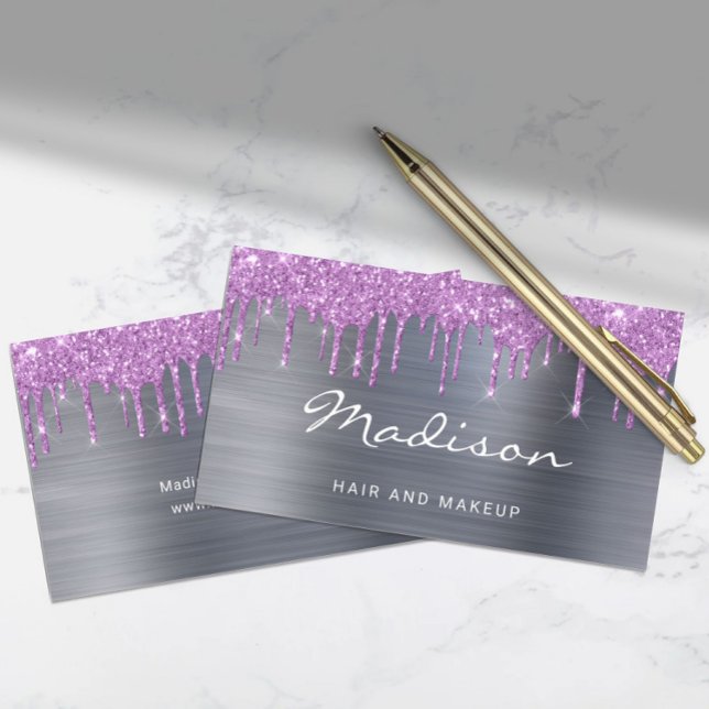 Tarjeta De Visita Moderno Purpurina púrpura Drilist Stylist (Subido por el creador)