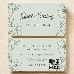 Tarjeta De Visita Moderno QR Código Botánico Sage Salón de Belleza V