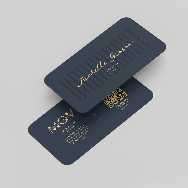 Tarjeta De Visita Moderno Radio Host Podcast Monograma Elegante Azul (Modern Radio Host Podcast Monogram Elegant Blue Business Card
)