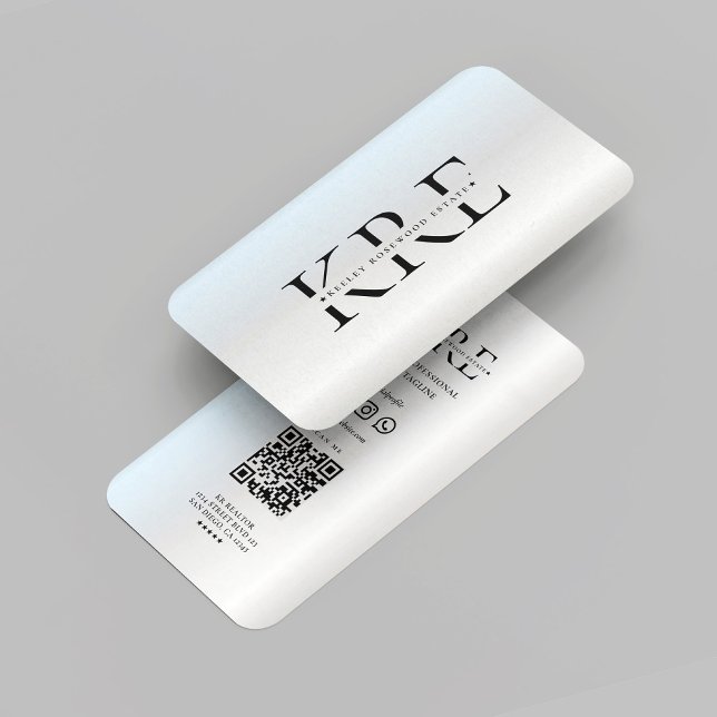 Tarjeta De Visita Moderno Realtor Monograma Agente Inmobiliario Plat (Modern Realtor Logo Monogram Real Estate Agent Silver Professional Marketing Elegant Business Card
)
