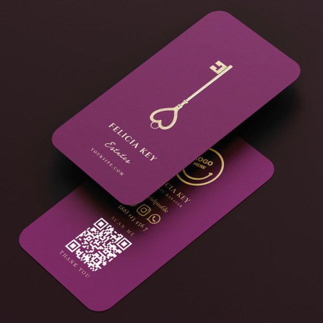 Tarjeta De Visita Moderno Realtor Real Estate Agent Purple de lujo (Elegant Modern Realtor Real Estate Agent Luxury Purple Business Card
)