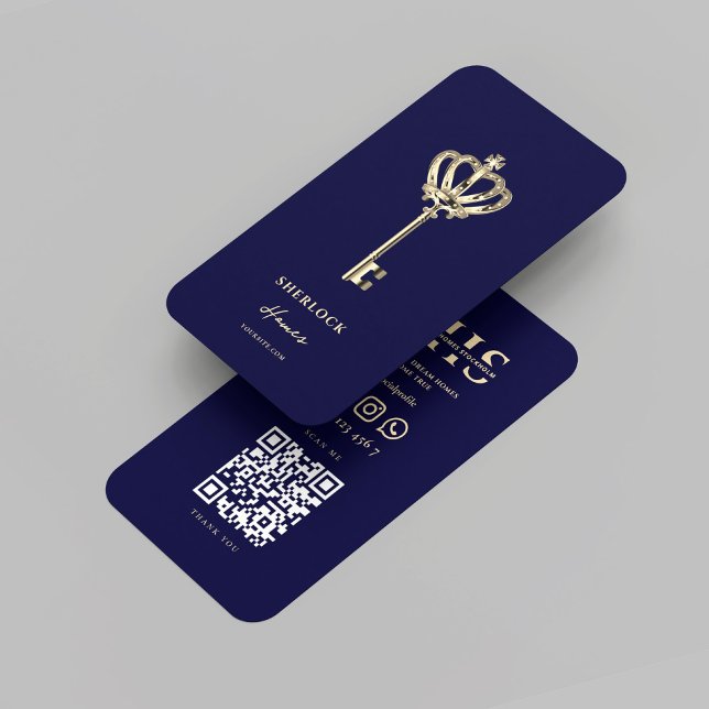 Tarjeta De Visita Moderno Realtor Real Estate Monograma Azul de medi (Modern Realtor Real Estate Monogram Midnight Blue Business Card
)