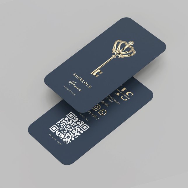 Tarjeta De Visita Moderno Realtor Real Estate Monograma Azul oscuro (Modern Realtor Real Estate Monogram Dark Blue Business Card
)