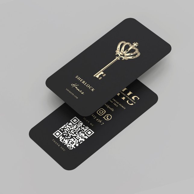 Tarjeta De Visita Moderno Realtor Real Estate Monograma Oro Negro (Modern Realtor Real Estate Monogram Black Gold Business Card
)