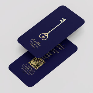 Tarjeta De Visita Moderno realtor Royal Blue Gold Key Elegante Broke