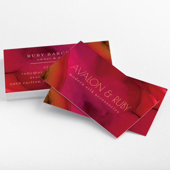 Tarjeta De Visita Moderno Red Abstract Art Profesional (Stacked Modern Red Abstract Art Professional Business Cards—Front & Back)