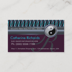 Tarjeta De Visita Moderno Reiki YinYang Verde azulado+Plum Sparkle P