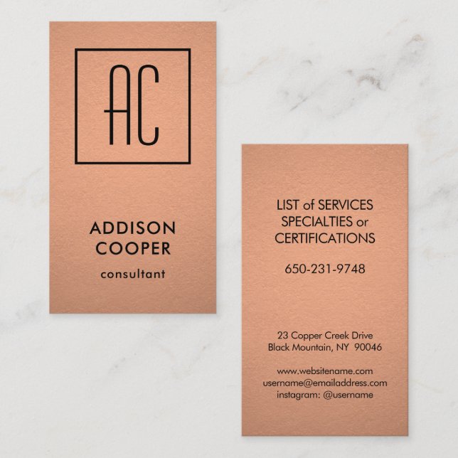 Tarjeta De Visita Moderno Relieve metalizado de imitación de cobre m (Anverso / Reverso)