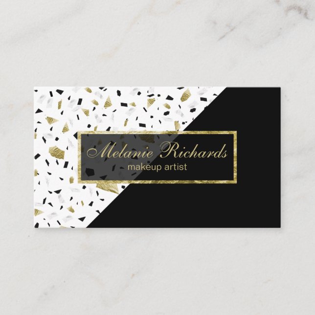 Tarjeta De Visita Moderno Relieve metalizado dorado Mármol Terrazzo  (Anverso)