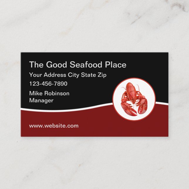 Tarjeta De Visita Moderno Restaurante De Mariscos Tema De Lobster (Anverso)