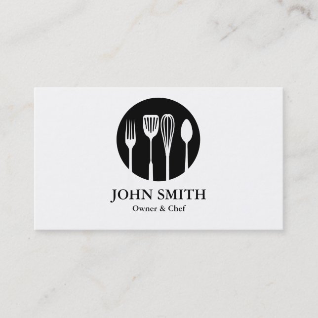Tarjeta De Visita Moderno restaurante de restauración en blanco y ne (Anverso)