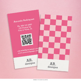 Tarjeta De Visita Moderno Retro Profesional Cuadriculado Rosa