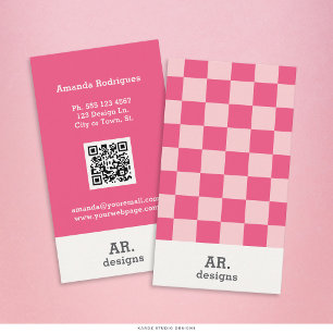 Tarjeta De Visita Moderno Retro Profesional Cuadriculado Rosa