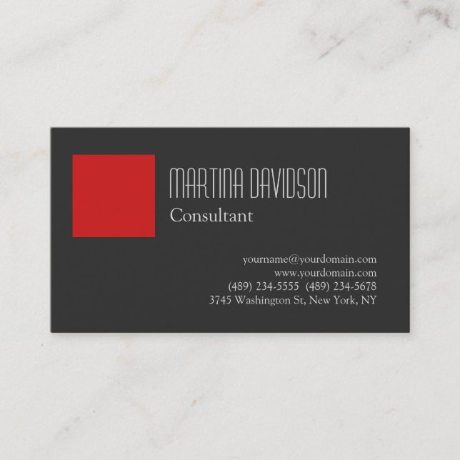 Tarjeta De Visita Moderno Rojo Elegante De Estilo Gris (Anverso)