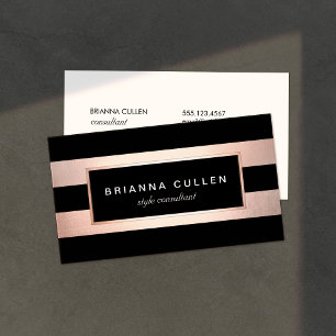 Tarjeta De Visita Moderno Rosa de diseño dorado rayado negro 2