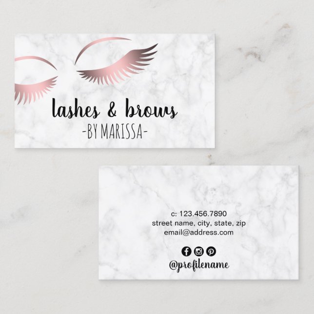 Tarjeta De Visita Moderno rosa de mármol blanco con azotes de oro y  (Anverso / Reverso)