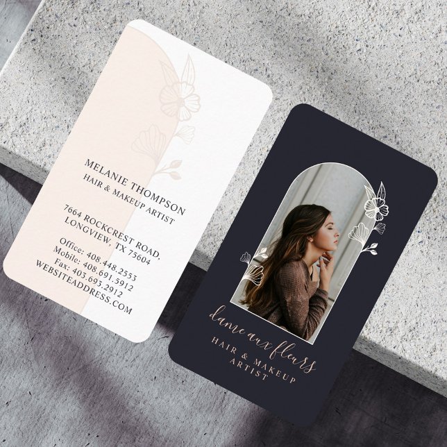 Tarjeta De Visita Moderno Rosa floral Belleza Photo Arch Negro (Modern Floral Rose Beauty Photo Arch Black Business Card)