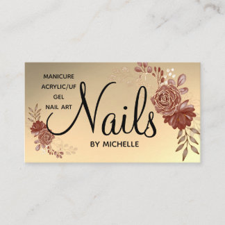 Tarjeta De Visita Moderno Rosa Gold Nail Technician floral