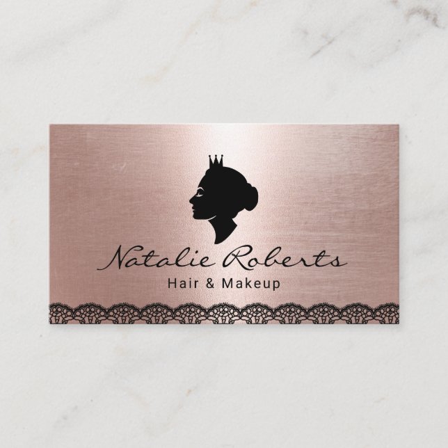 Tarjeta De Visita Moderno Rosa Gold Queen Logo Salón de belleza Spa (Anverso)