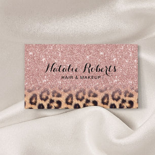 Tarjeta De Visita Moderno Rosa Purpurina de oro Leopard Beauty Salon