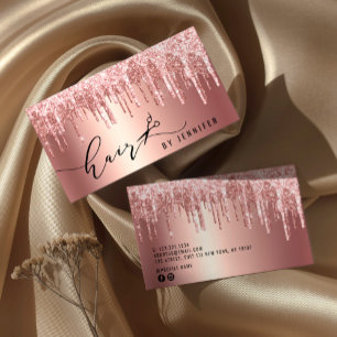 Tarjeta De Visita Moderno rosa purpurina de oro tijeras peluquero