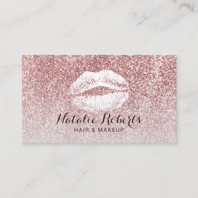 Tarjeta De Visita Moderno Rosa Purpurina Oro Makeup Artista Salón de (Anverso)
