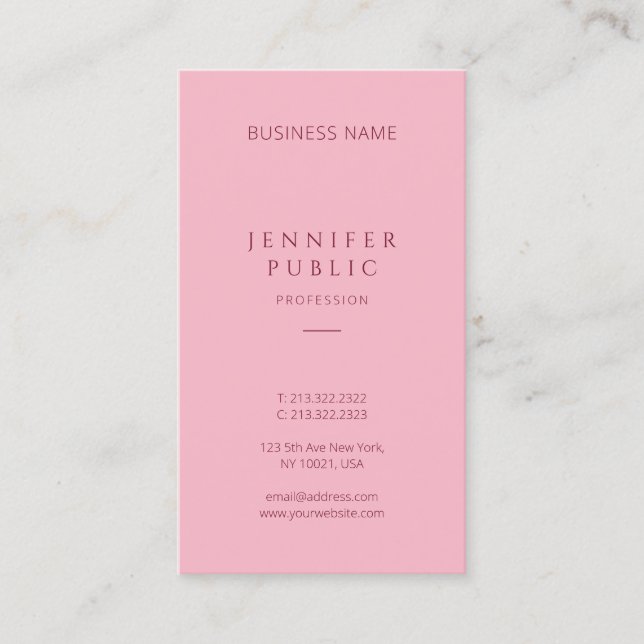 Tarjeta De Visita Moderno rosado elegante de la plantilla simple (Anverso)
