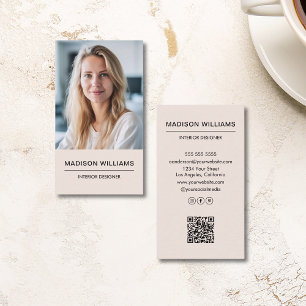 Tarjeta De Visita Moderno Rubor Minimalista Foto rosa QR Medios soci