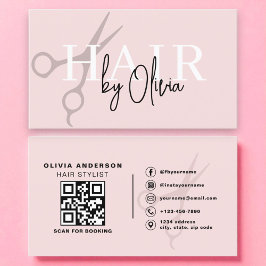 Tarjeta De Visita Moderno Rubor Pink Scissors QR Code Hair Stylist
