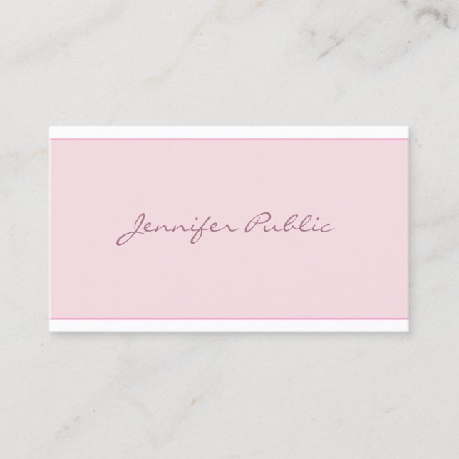 Tarjeta De Visita Moderno Rubor Rosa Simple Elegante Script Minimali (Anverso)