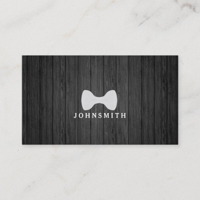 Tarjeta De Visita Moderno Rustic & Refined Men's Bow Logo Black Wood (Anverso)