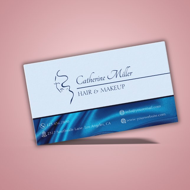 Tarjeta De Visita Moderno salón de belleza azul artista de maquillaj (Modern Blue Beauty Salon Hair Makeup Artist Business Card)