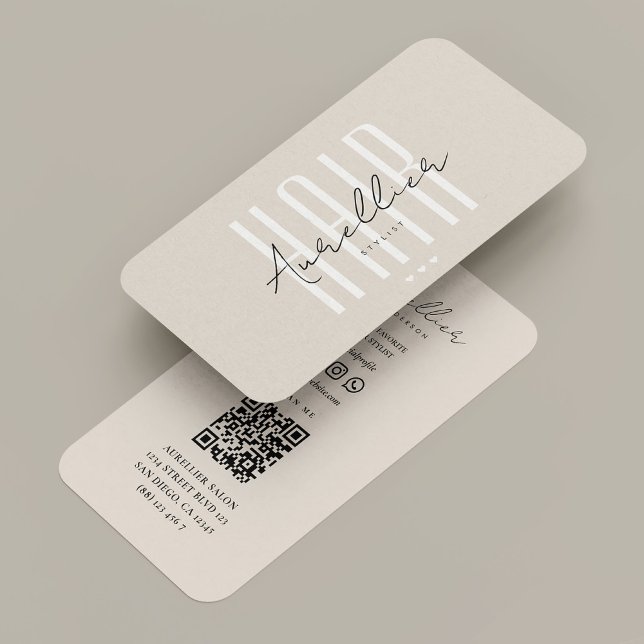 Tarjeta De Visita Moderno Salón De Belleza De Estilo Cabello Guión D (Modern Hair Stylist Beauty Salon White Sand Script Business Card
)