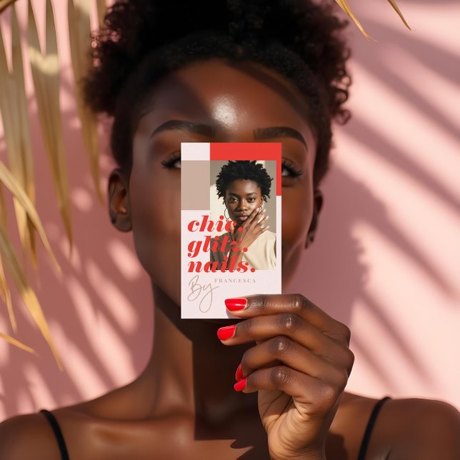 Tarjeta De Visita Moderno Salón de Belleza Nail Minimal Foto de nego (Modern Minimal Nail Beauty Salon Business Photo Business Card)