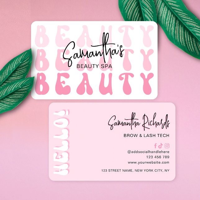 Tarjeta De Visita Moderno salón de belleza o spa retro rosado con ce (Subido por el creador)