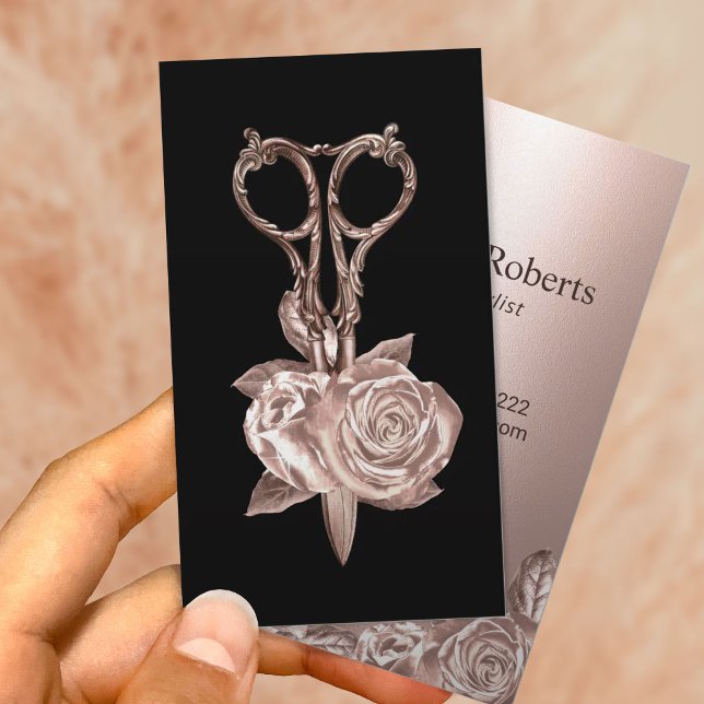Tarjeta De Visita Moderno salón de belleza y flor de oro Rosa (Subido por el creador)