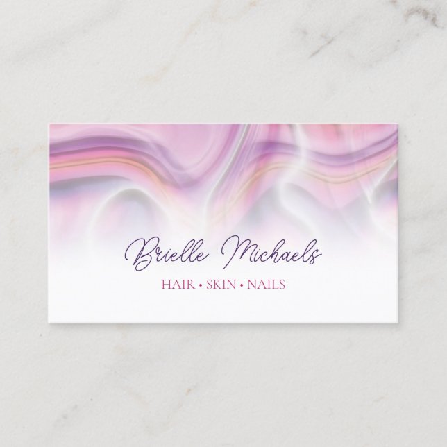 Tarjeta De Visita Moderno salón de belleza y pelo rosa y morado (Anverso)