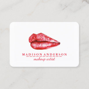 Tarjeta De Visita Moderno salón de labios rojos artista de maquillaj
